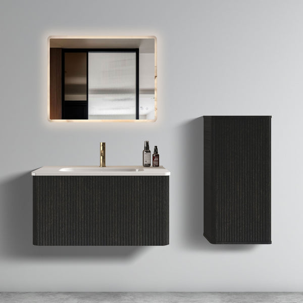 English Elm U057-Etna30W-308 Modern 30" Striped Soft White Floating Vanity with Curved Edges, Push-Open Drawer, Ceramic Sink W1865P218039