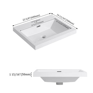 English Elm 24" Gloss White Resin Sink – Durable 24" Bathroom Top-Mount Vanity Basin, Modern Sleek Design W999P225393