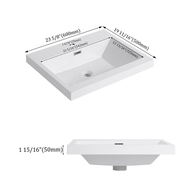 English Elm 24" Gloss White Resin Sink – Durable 24" Bathroom Top-Mount Vanity Basin, Modern Sleek Design W999P225393