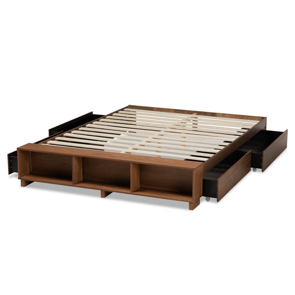 Baxton Studio Baxton Studio Arthur Modern Rustic Platform Bed with Built-In Storage and Stylish Ash Walnut Finish King MG6001-1S-Ash Walnut-4DW-King
