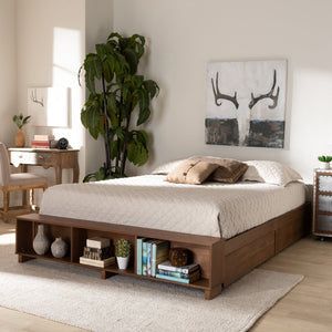 Baxton Studio Baxton Studio Arthur Modern Rustic Platform Bed with Built-In Storage and Stylish Ash Walnut Finish King MG6001-1S-Ash Walnut-4DW-King