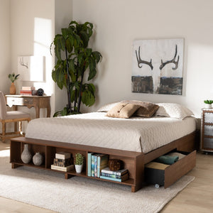 Baxton Studio Baxton Studio Arthur Modern Rustic Platform Bed with Built-In Storage and Stylish Ash Walnut Finish King MG6001-1S-Ash Walnut-4DW-King