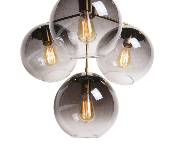 Sunpan Kamara Modern Chandelier with Clear and Grey Glass Shades – Elegant Cluster Design for Any Space Brass
