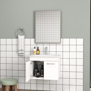 English Elm 24-Inch Wall-Mounted Bathroom Vanity With Sink, Mirror, Soft-Close Doors & Sleek Storage Solutions W3151S00025