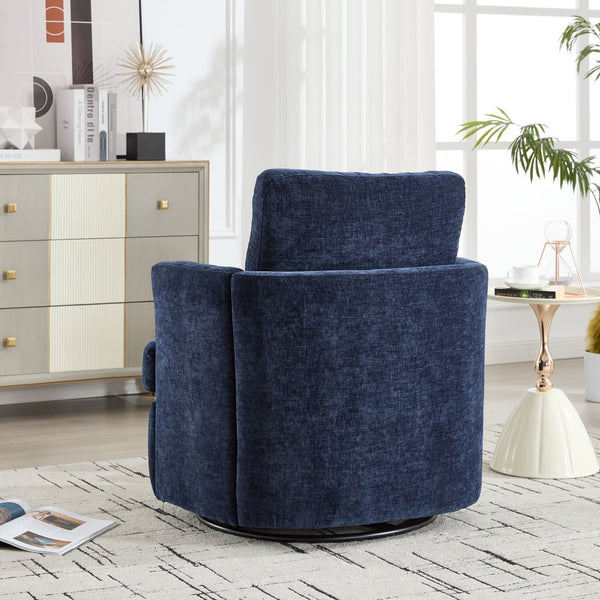English Elm swivel Chenille Upholstered Office Chair with Metal Turntable, Breathable Durable Wood Frame for Comfort and Style Blue W2120P322757