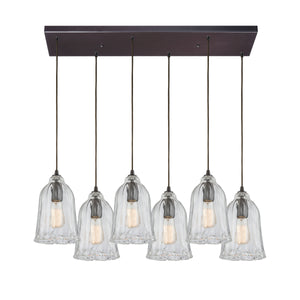 Hand Formed Glass 32'' Wide 6-Light Rectangular Pendant - Oil Rubbed Bronze 10671/6RC Elk Lighting