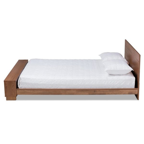 Baxton Studio Baxton Studio Regina Modern Rustic Wood Platform Bed with Built-In Footboard Shelves for Storage Queen MG0017-Ash Walnut-Queen