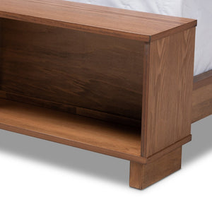 Baxton Studio Baxton Studio Regina Modern Rustic Wood Platform Bed with Built-In Footboard Shelves for Storage Queen MG0017-Ash Walnut-Queen