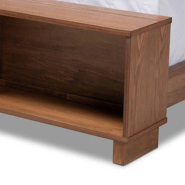 Baxton Studio Baxton Studio Regina Modern Rustic Wood Platform Bed with Built-In Footboard Shelves for Storage Queen MG0017-Ash Walnut-Queen