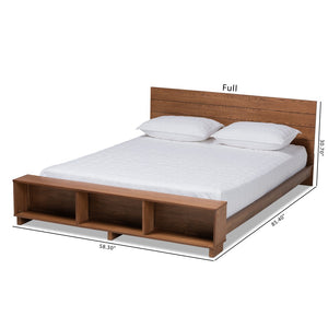 Baxton Studio Baxton Studio Regina Modern Rustic Wood Platform Bed with Built-In Footboard Shelves for Storage Queen MG0017-Ash Walnut-Queen