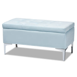 Baxton Studio Baxton Studio Mabel Light Blue Velvet Storage Ottoman with Silver Legs, Tufted Design & Compact Elegance WS-20093-Light Blue Velvet/Silver-Otto