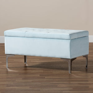 Baxton Studio Baxton Studio Mabel Light Blue Velvet Storage Ottoman with Silver Legs, Tufted Design & Compact Elegance WS-20093-Light Blue Velvet/Silver-Otto