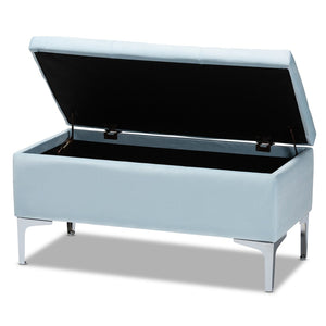 Baxton Studio Baxton Studio Mabel Light Blue Velvet Storage Ottoman with Silver Legs, Tufted Design & Compact Elegance WS-20093-Light Blue Velvet/Silver-Otto