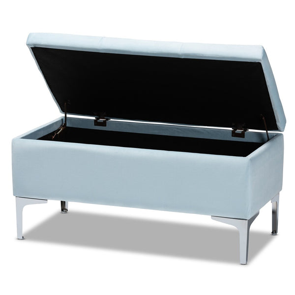 Baxton Studio Baxton Studio Mabel Light Blue Velvet Storage Ottoman with Silver Legs, Tufted Design & Compact Elegance WS-20093-Light Blue Velvet/Silver-Otto
