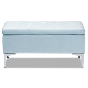 Baxton Studio Baxton Studio Mabel Light Blue Velvet Storage Ottoman with Silver Legs, Tufted Design & Compact Elegance WS-20093-Light Blue Velvet/Silver-Otto