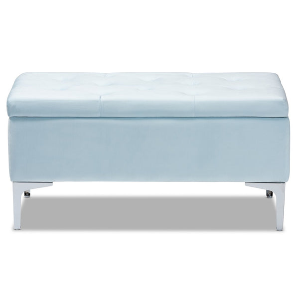 Baxton Studio Baxton Studio Mabel Light Blue Velvet Storage Ottoman with Silver Legs, Tufted Design & Compact Elegance WS-20093-Light Blue Velvet/Silver-Otto