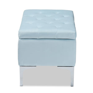 Baxton Studio Baxton Studio Mabel Light Blue Velvet Storage Ottoman with Silver Legs, Tufted Design & Compact Elegance WS-20093-Light Blue Velvet/Silver-Otto