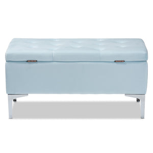 Baxton Studio Baxton Studio Mabel Light Blue Velvet Storage Ottoman with Silver Legs, Tufted Design & Compact Elegance WS-20093-Light Blue Velvet/Silver-Otto
