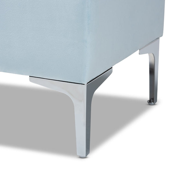 Baxton Studio Baxton Studio Mabel Light Blue Velvet Storage Ottoman with Silver Legs, Tufted Design & Compact Elegance WS-20093-Light Blue Velvet/Silver-Otto