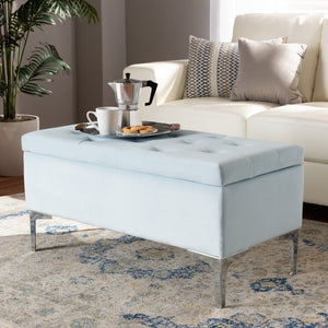 Baxton Studio Baxton Studio Mabel Light Blue Velvet Storage Ottoman with Silver Legs, Tufted Design & Compact Elegance WS-20093-Light Blue Velvet/Silver-Otto
