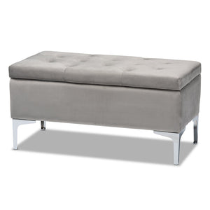 Baxton Studio Baxton Studio Mabel Modern Grey Velvet Storage Ottoman with Silver Legs – Stylish, Functional, Versatile WS-20093-Grey Velvet/Silver-Otto