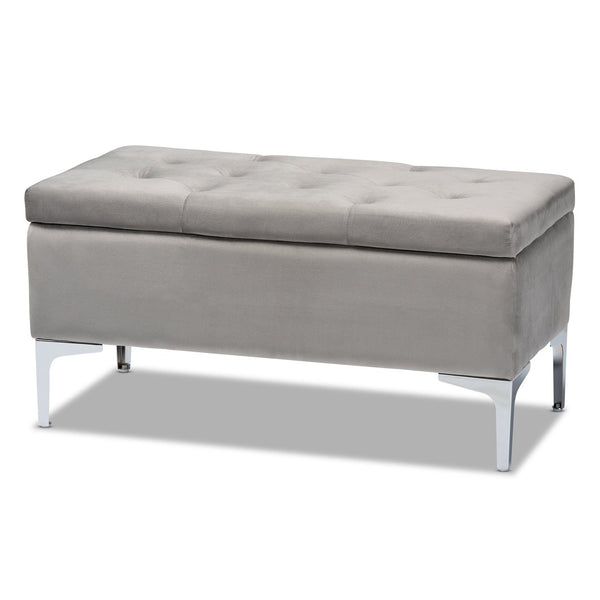 Baxton Studio Baxton Studio Mabel Modern Grey Velvet Storage Ottoman with Silver Legs – Stylish, Functional, Versatile WS-20093-Grey Velvet/Silver-Otto