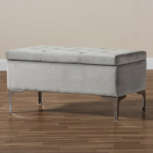 Baxton Studio Baxton Studio Mabel Modern Grey Velvet Storage Ottoman with Silver Legs – Stylish, Functional, Versatile WS-20093-Grey Velvet/Silver-Otto