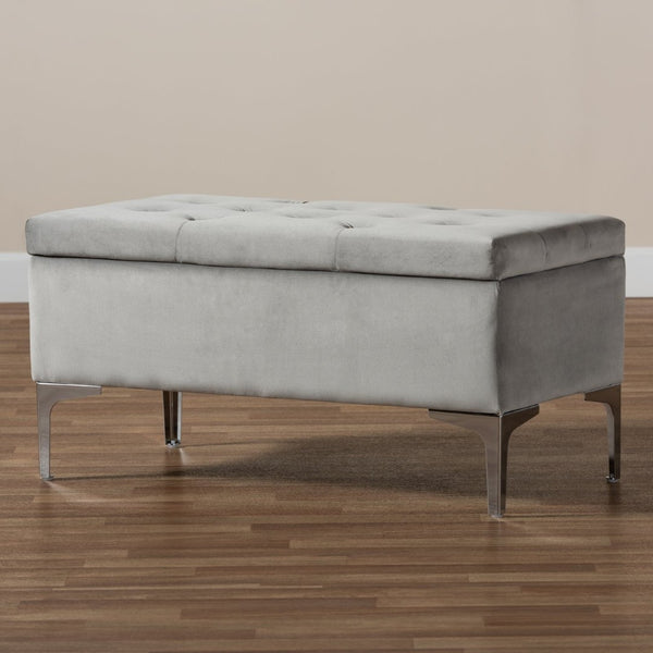 Baxton Studio Baxton Studio Mabel Modern Grey Velvet Storage Ottoman with Silver Legs – Stylish, Functional, Versatile WS-20093-Grey Velvet/Silver-Otto