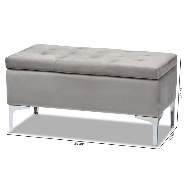 Baxton Studio Baxton Studio Mabel Modern Grey Velvet Storage Ottoman with Silver Legs – Stylish, Functional, Versatile WS-20093-Grey Velvet/Silver-Otto