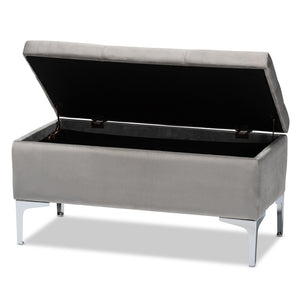 Baxton Studio Baxton Studio Mabel Modern Grey Velvet Storage Ottoman with Silver Legs – Stylish, Functional, Versatile WS-20093-Grey Velvet/Silver-Otto