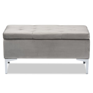 Baxton Studio Baxton Studio Mabel Modern Grey Velvet Storage Ottoman with Silver Legs – Stylish, Functional, Versatile WS-20093-Grey Velvet/Silver-Otto