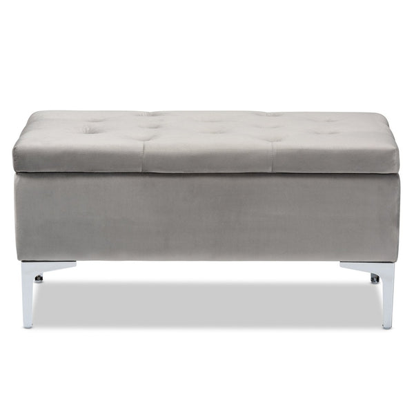 Baxton Studio Baxton Studio Mabel Modern Grey Velvet Storage Ottoman with Silver Legs – Stylish, Functional, Versatile WS-20093-Grey Velvet/Silver-Otto