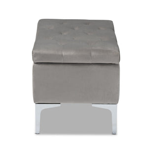 Baxton Studio Baxton Studio Mabel Modern Grey Velvet Storage Ottoman with Silver Legs – Stylish, Functional, Versatile WS-20093-Grey Velvet/Silver-Otto