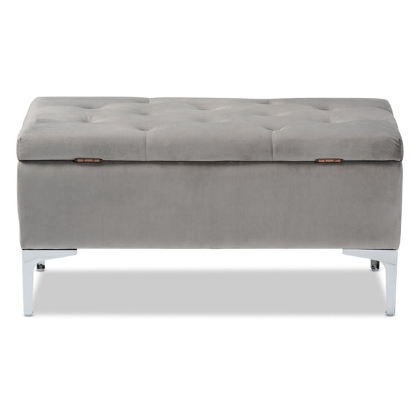 Baxton Studio Baxton Studio Mabel Modern Grey Velvet Storage Ottoman with Silver Legs – Stylish, Functional, Versatile WS-20093-Grey Velvet/Silver-Otto