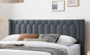English Elm Modern Burlap Platform Bed Queen with Geometric Diamond Tufted Headboard, Sleek No-Box Spring Design Charcoal 66 L x 23 W x 9 H B011P238958