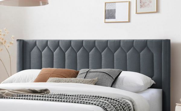 English Elm Modern Burlap Platform Bed Queen with Geometric Diamond Tufted Headboard, Sleek No-Box Spring Design Charcoal 66 L x 23 W x 9 H B011P238958