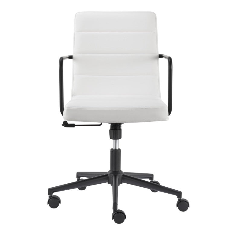 EuroStyle Leander Faux Leather Task Chair Matte Steel Frame Two Tone Home Office Seating 10682-WHT