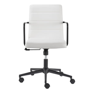 EuroStyle Leander Faux Leather Task Chair Matte Steel Frame Two Tone Home Office Seating 10682-WHT