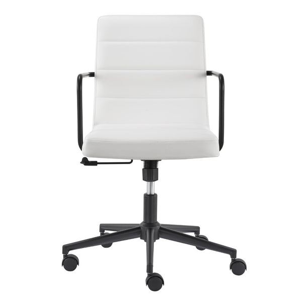 EuroStyle Leander Faux Leather Task Chair Matte Steel Frame Two Tone Home Office Seating 10682-WHT