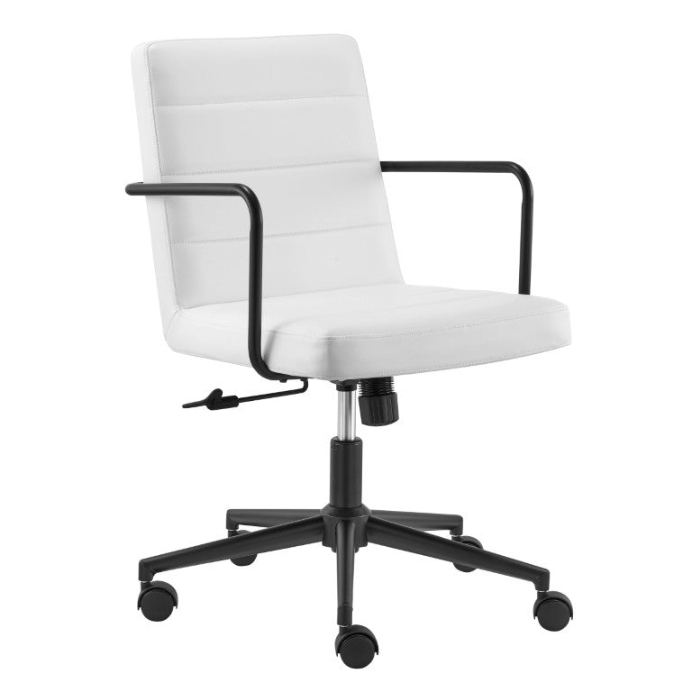 EuroStyle Leander Faux Leather Task Chair Matte Steel Frame Two Tone Home Office Seating 10682-WHT
