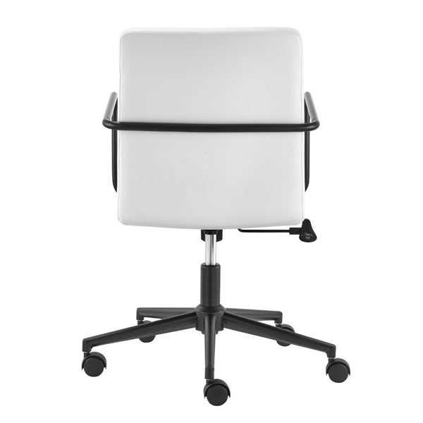 EuroStyle Leander Faux Leather Task Chair Matte Steel Frame Two Tone Home Office Seating 10682-WHT