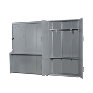 English Elm Queen Murphy Bed with Wardrobe Cabinet Hydraulic Lift Mdf Space Saving Wall Unit Gray LP000581AAE-1