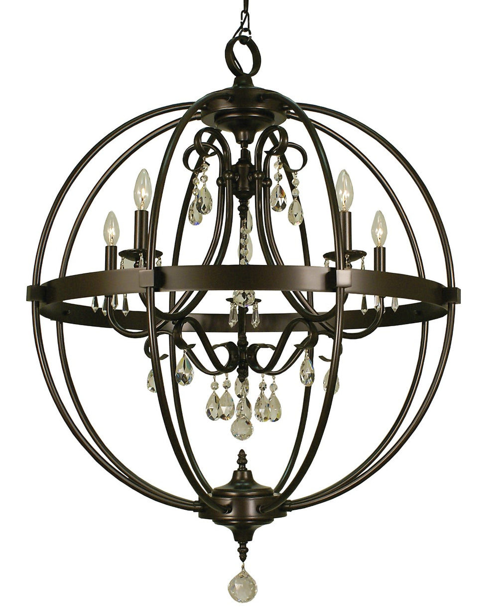 Framburg 5-light Rustic Sphere Chandelier With Seeded Glass And Crystal Accents – Handmade In The Usa Mahogany Bronze Metal 1069 Mb