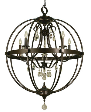 Framburg 5-light Rustic Sphere Chandelier With Seeded Glass And Crystal Accents – Handmade In The Usa Mahogany Bronze Metal 1069 Mb