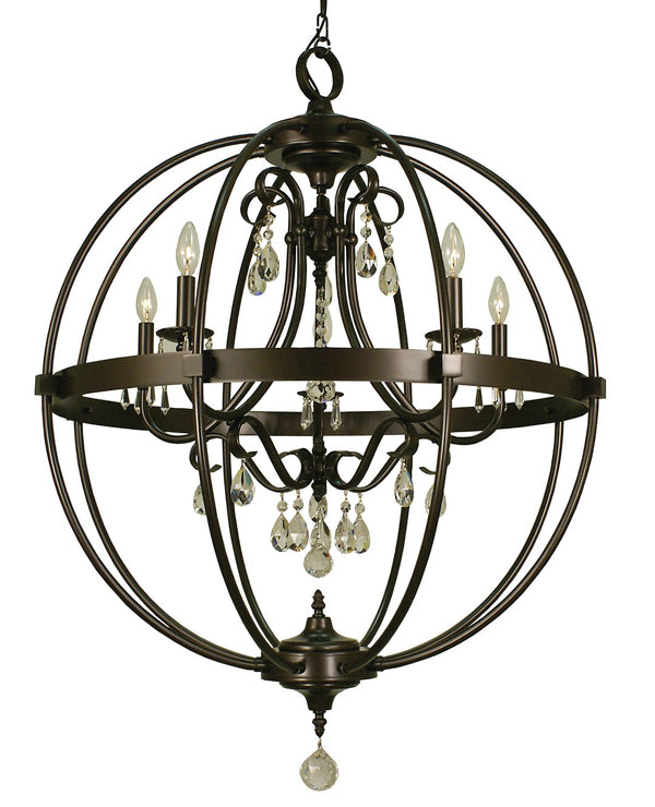 Framburg 5-light Rustic Sphere Chandelier With Seeded Glass And Crystal Accents – Handmade In The Usa Mahogany Bronze Metal 1069 Mb