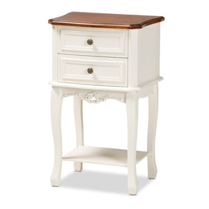 Baxton Studio Baxton Studio Darla Elegant French-Inspired 2-Drawer End Table in White & Cherry Brown Finish JY-132041-2DW ET