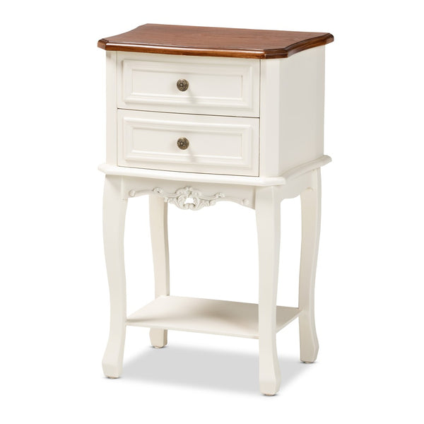 Baxton Studio Baxton Studio Darla Elegant French-Inspired 2-Drawer End Table in White & Cherry Brown Finish JY-132041-2DW ET