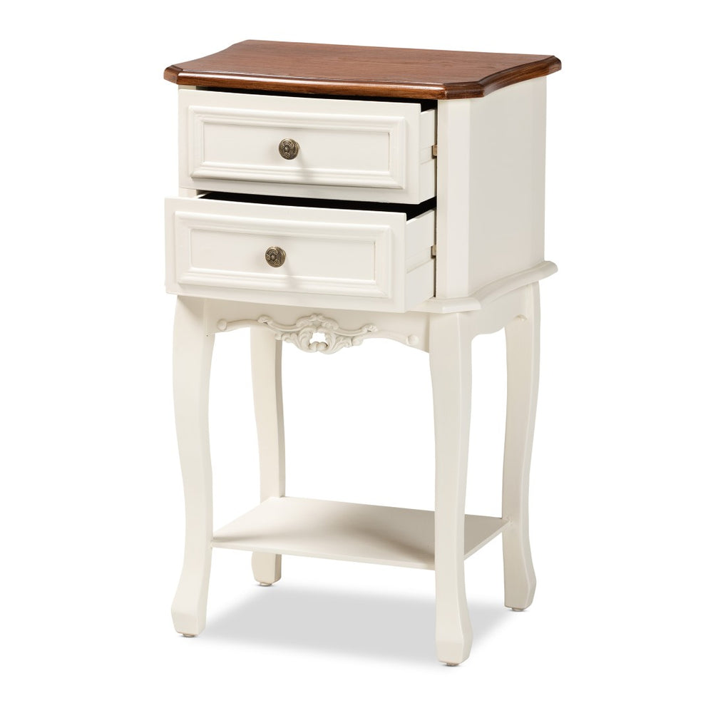 Baxton Studio Baxton Studio Darla Elegant French-Inspired 2-Drawer End Table in White & Cherry Brown Finish JY-132041-2DW ET