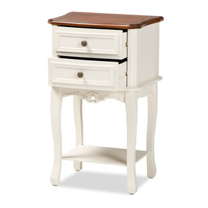 Baxton Studio Baxton Studio Darla Elegant French-Inspired 2-Drawer End Table in White & Cherry Brown Finish JY-132041-2DW ET