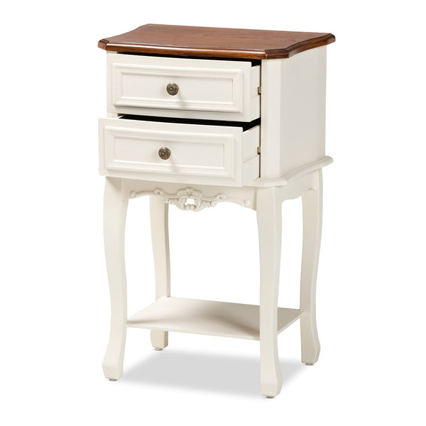 Baxton Studio Baxton Studio Darla Elegant French-Inspired 2-Drawer End Table in White & Cherry Brown Finish JY-132041-2DW ET